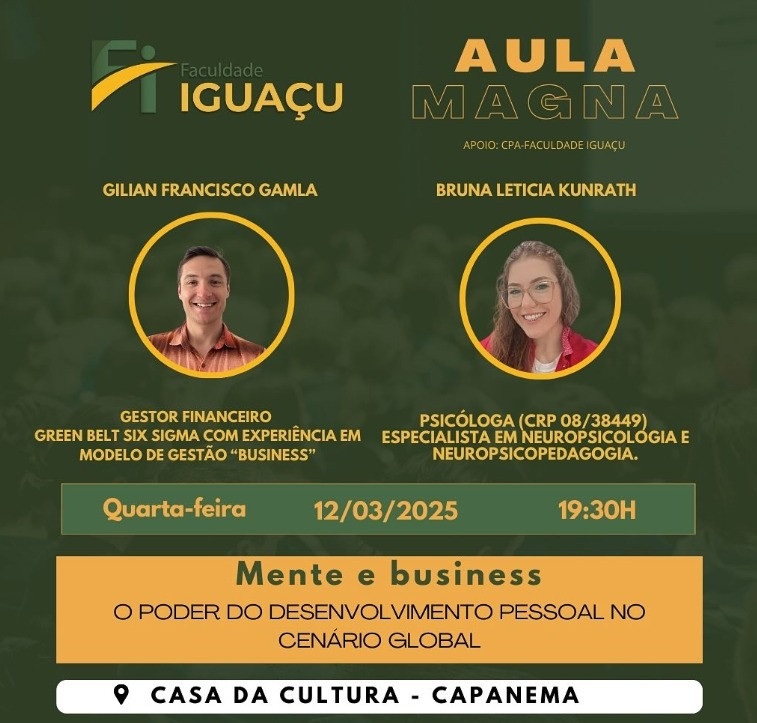 Imagem AULA MAGNA - MENTE E BUNIESS: O PODER DO DESENVOLVIMENTO PESSOAL NO CENÁRIO GLOBAL